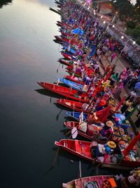 High angle view of boats in river