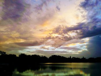 Scenic view of lake against sky during sunset