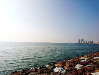 Scenic view of sea against clear sky