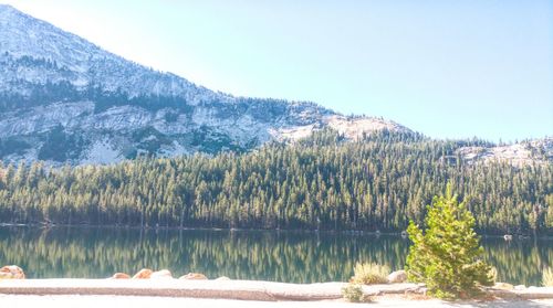 Scenic view of lake with mountains in background