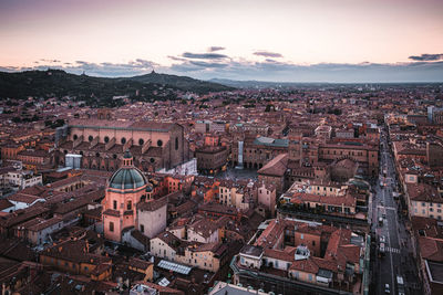 High angle view of buildings in city