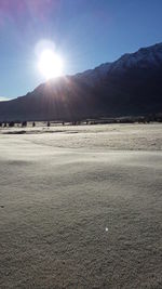 Scenic view of mountains against sky during sunset