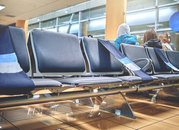 Empty airport with blurred plane on a background