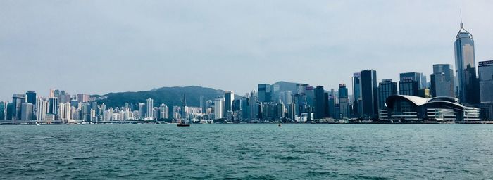 View of city by sea against sky