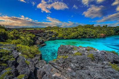 Scenic view of rocks against sky