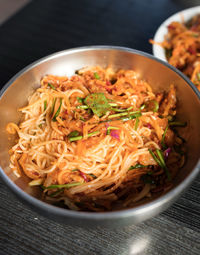 High angle view of noodles served in bowl