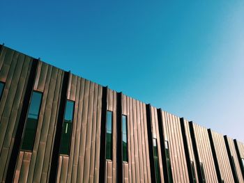 Low angle view of built structure against clear blue sky