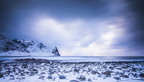 Scenic view of sea against sky during winter