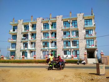 Exterior of residential buildings against clear sky