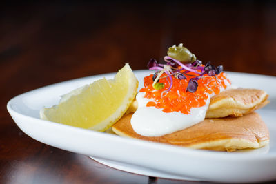 Close-up of dessert served in plate