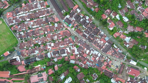High angle view of buildings in city