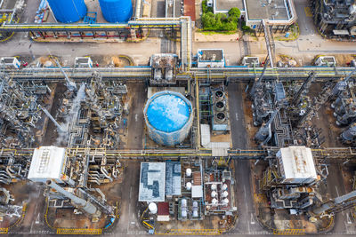 High angle view of old machinery in factory