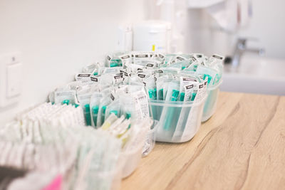 Close-up of drinking glasses on table