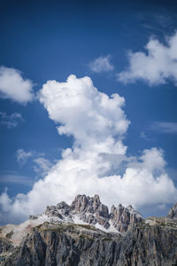 Low angle view of rock formation against sky