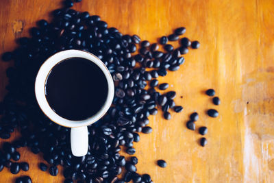 High angle view of coffee cup on table