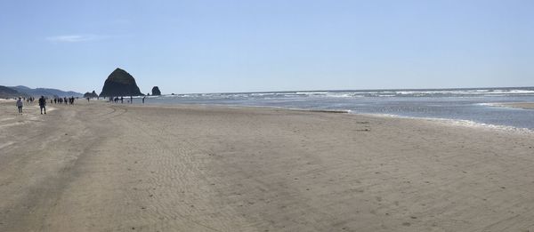 Scenic view of beach against clear sky