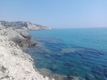 Scenic view of sea against clear sky