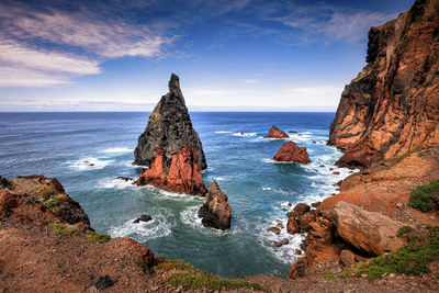 View of the rocky volcanic coast in the very east of madeira. 