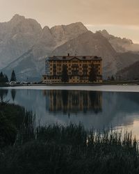 Reflection of buildings in lake