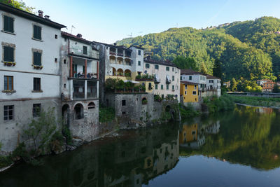 Reflection of buildings in lake