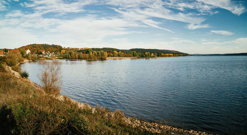 Scenic view of lake against sky