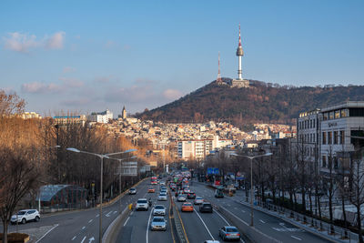 High angle view of city street