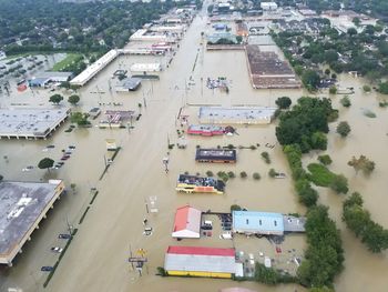 High angle view of cars on road in city