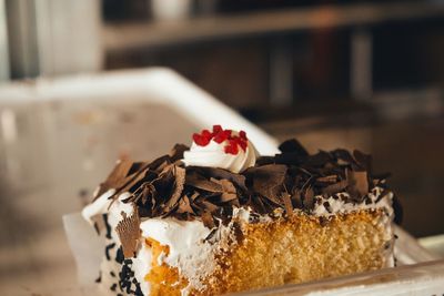 Close-up view of fresh cake on table