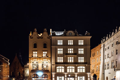 Low angle view of buildings at night