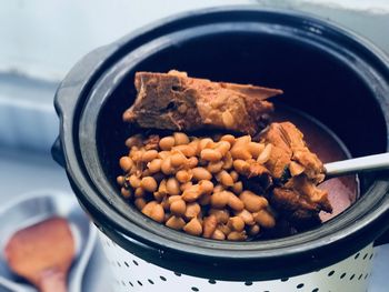 High angle view of food in bowl on table