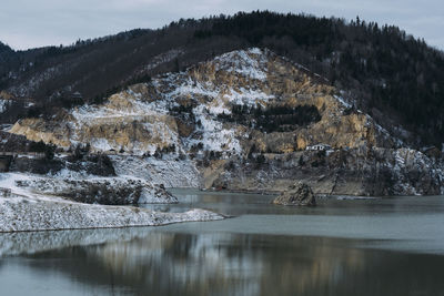 Scenic view of lake against sky during winter