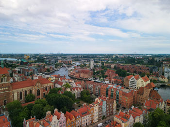 High angle shot of townscape against sky