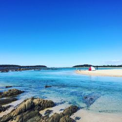 Scenic view of sea against clear blue sky