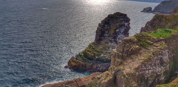 High angle view of rock formation on sea shore