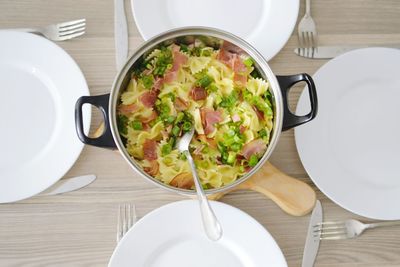 High angle view of food in plate