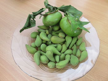 High angle view of vegetables on table