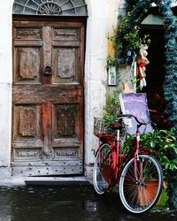 Closed door of house