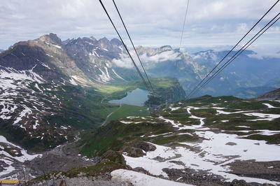 Scenic view of mountains against sky during winter