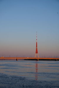 View of suspension bridge over sea