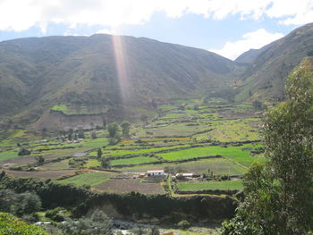 Scenic view of agricultural field and mountains against sky