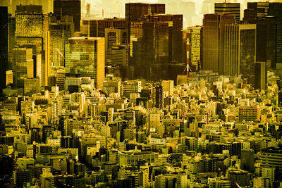 Aerial view of illuminated cityscape