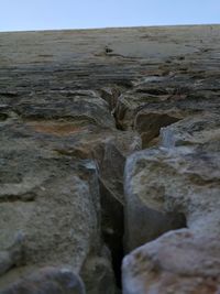 Close-up of rocks on land against clear sky