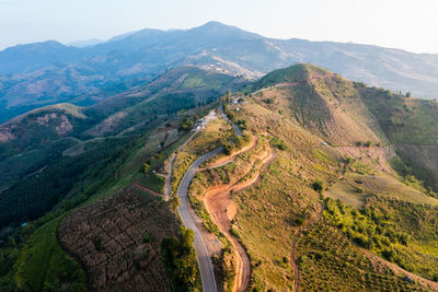 Panoramic landscape view long road and mountain curved connecting countryside at northernmost