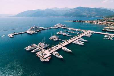 High angle view of boats in sea