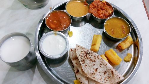 High angle view of food on table