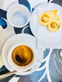 High angle view of breakfast on table