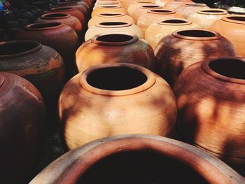 Full frame shot of earthenware during sunny day