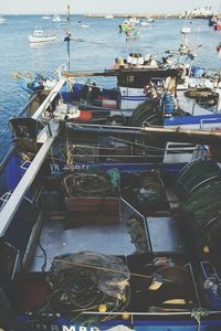 High angle view of fishing boats in sea