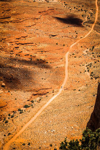 High angle view of road on sand