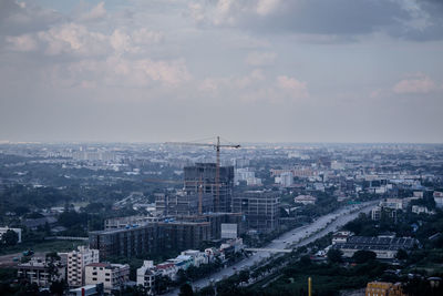 High angle view of cityscape against sky